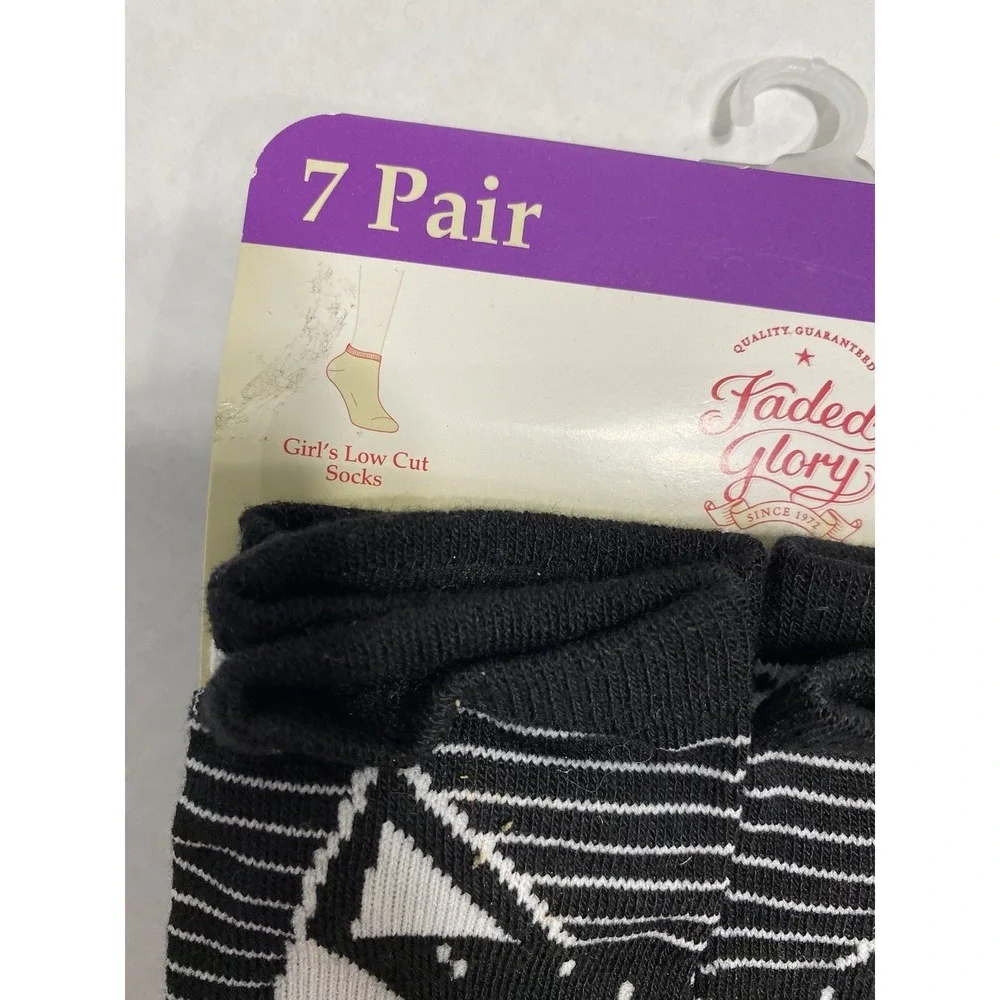 faded glory‎ girls socks 7 pairs size small shoe 6 - 10.5
